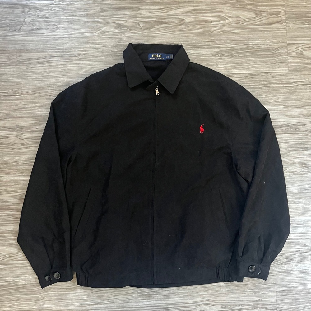 Polo Ralph Lauren Mens Bi-Swing Windbreaker Jacket Black Red Pony Logo Large